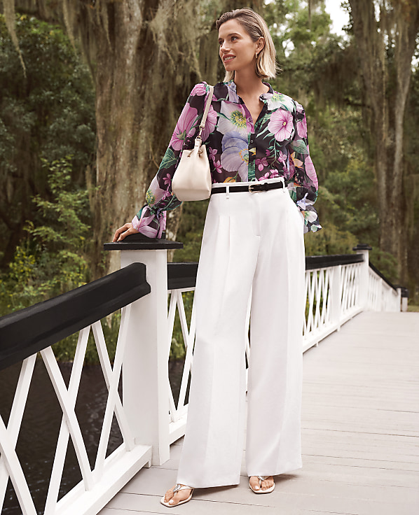 The Petite Pleated Wide-Leg Pant in Textured Crepe