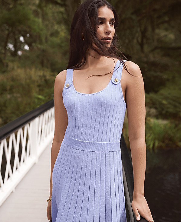Petite Button Ribbed Sweater Dress