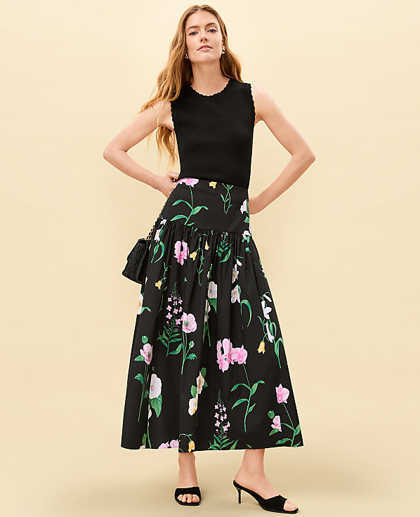 Petite Floral Gathered Maxi Skirt