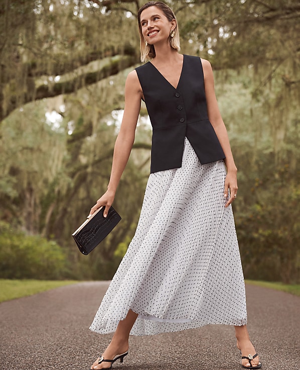 Petite Polka Dot Chiffon Midi Skirt