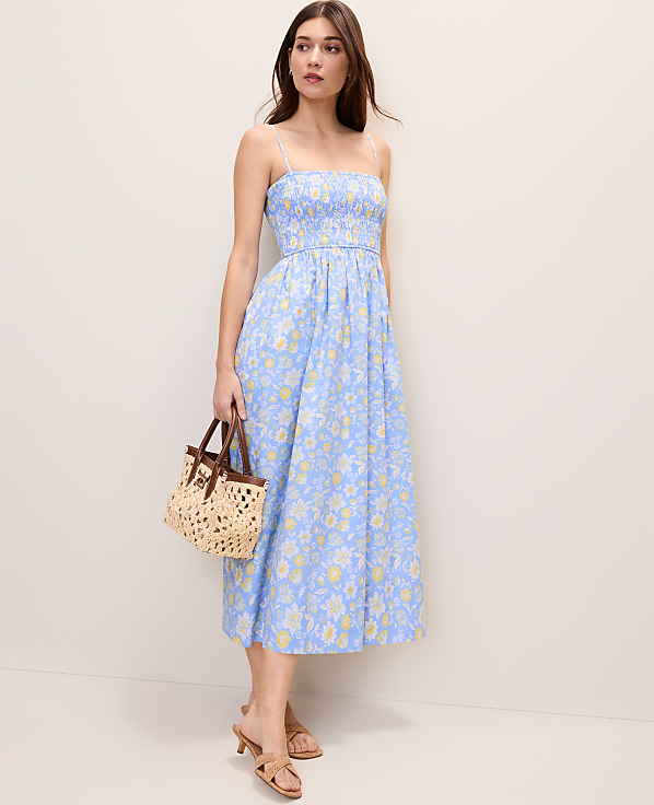Petite Weekend Floral Smocked Midi Dress