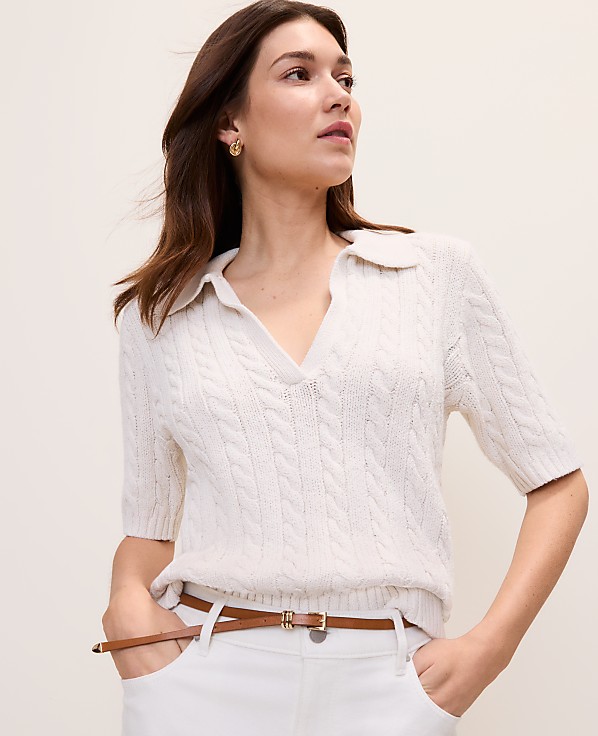 Weekend Cable Polo Sweater