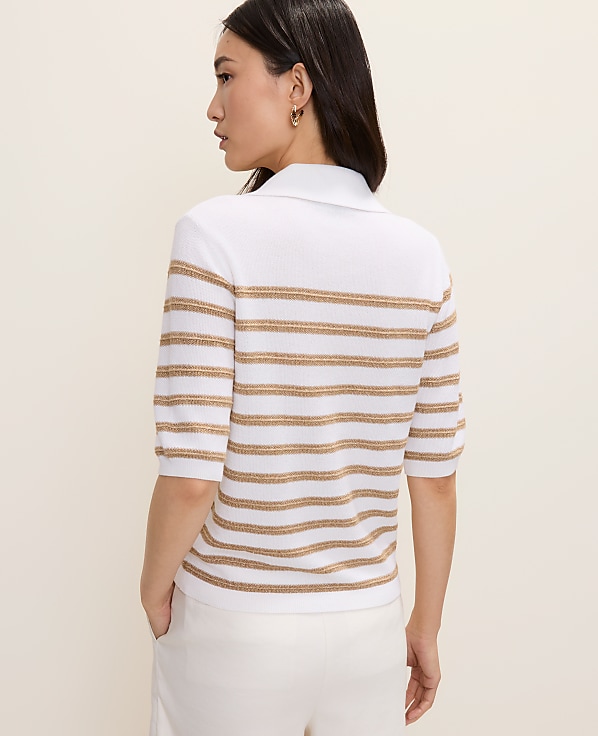 Petite Striped Polo Sweater