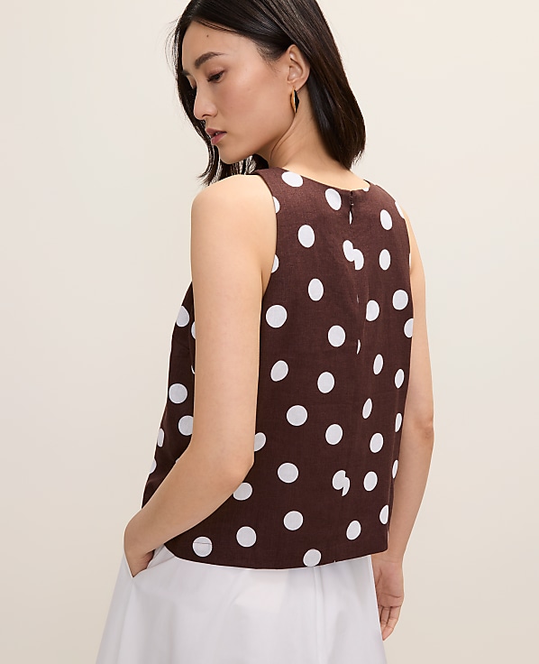 Polka Dot Halter Tank Top in Linen Blend