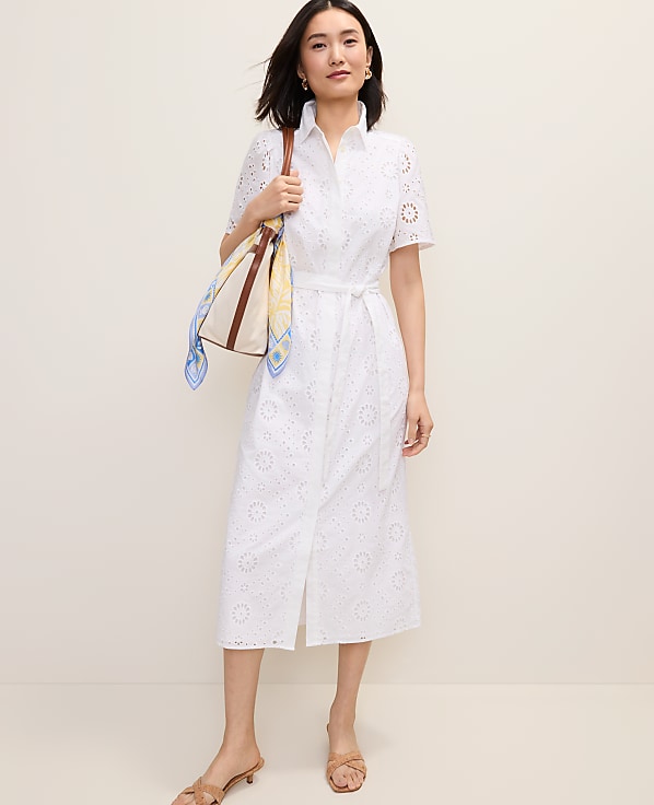Eyelet Collared Midi Shirtdress