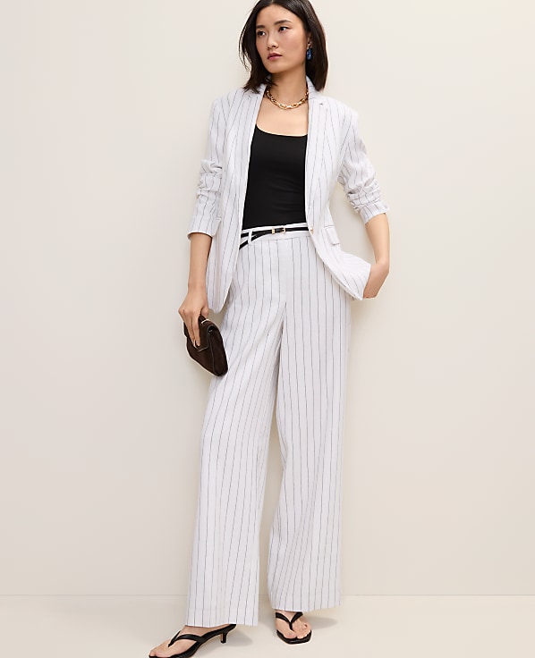 The Pinstripe Wide-Leg Pant in Linen Blend