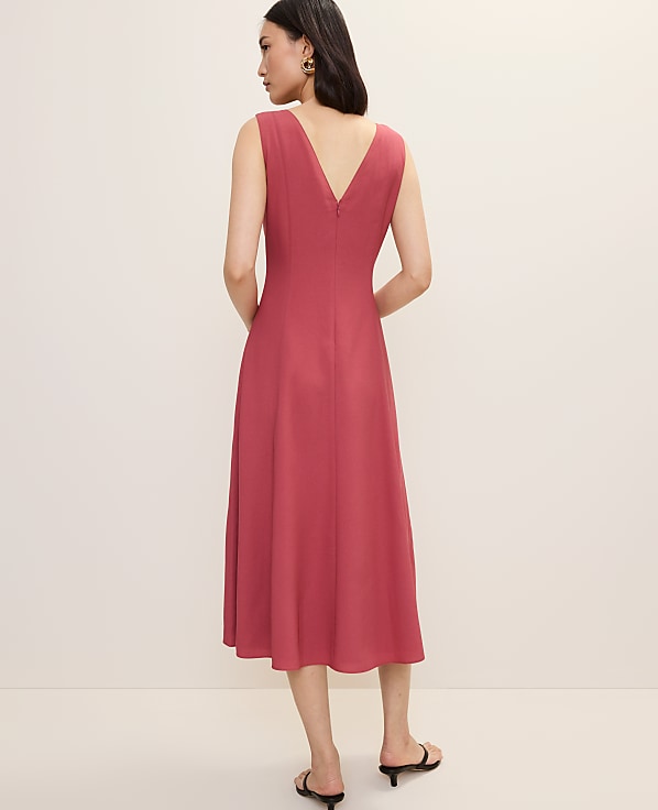 V-Neck Flare Midi Dress