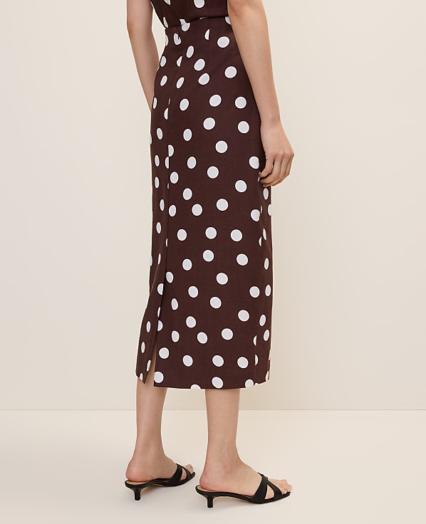 Polka Dot Midi Pencil Skirt in Linen Blend