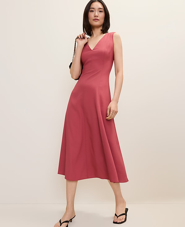 Petite V-Neck Flare Midi Dress