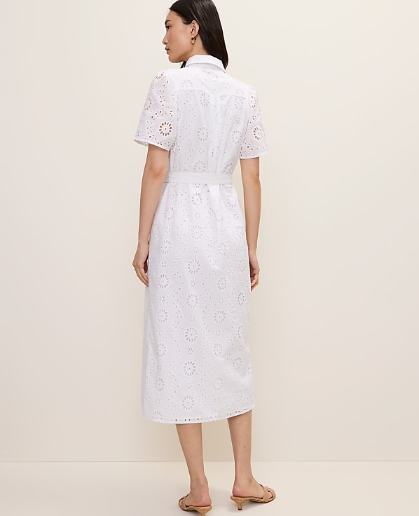 Petite Eyelet Collared Midi Shirtdress