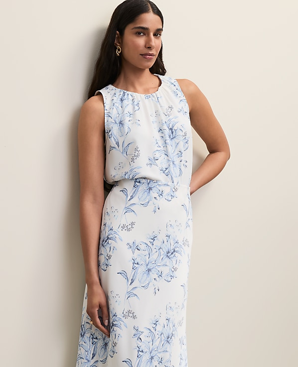 Petite Floral Shirred Tank Top