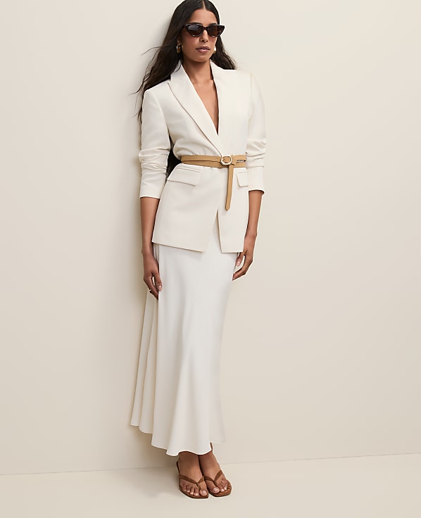 The Petite Fitted Long Blazer in Fluid Crepe