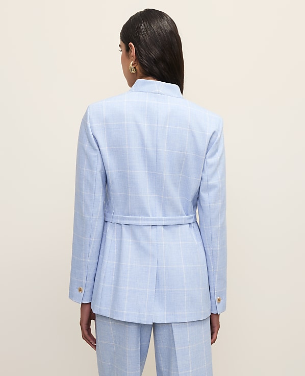 The Collarless Belted Blazer in Windowpane