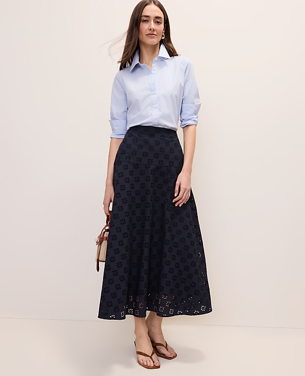 Petite Eyelet Full Midi Skirt
