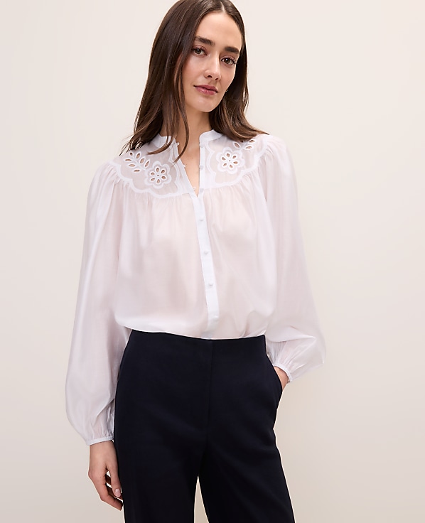 Petite Embroidered Gathered Blouse