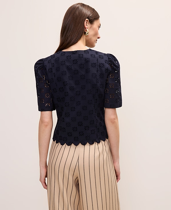 Petite Eyelet Tie Front Blouse
