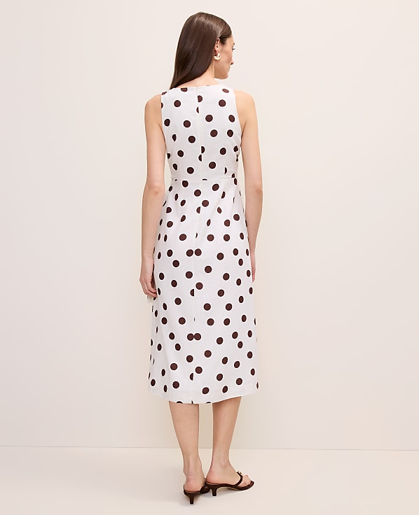 Petite Polka Dot Linen Blend Sheath Dress
