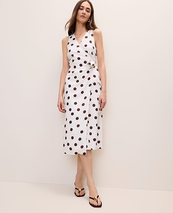 Polka Dot Linen Blend Sheath Dress
