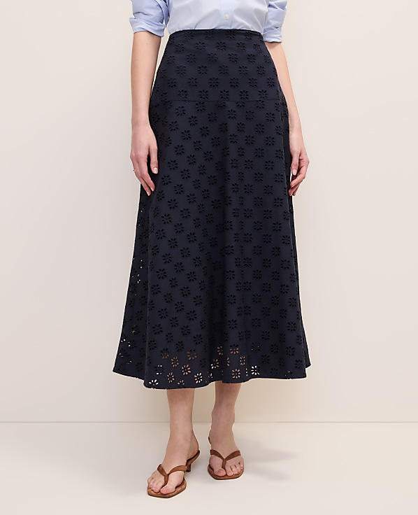 Eyelet Full Midi Skirt