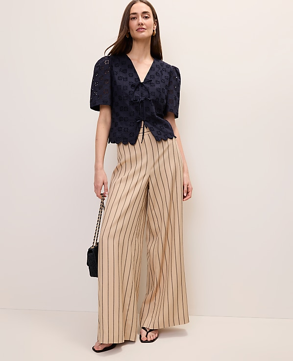 Eyelet Tie Front Blouse