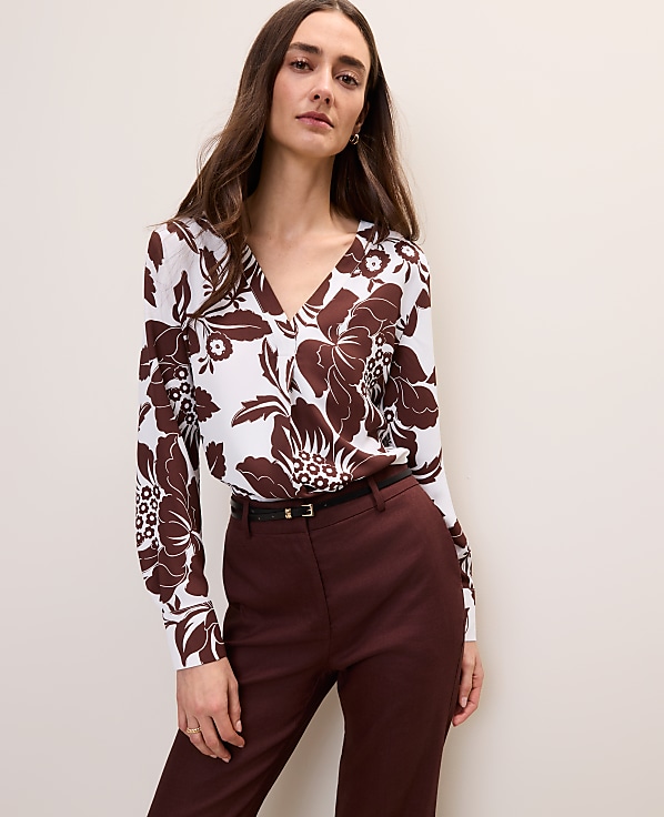 Floral Mixed Media Pleat Front Top