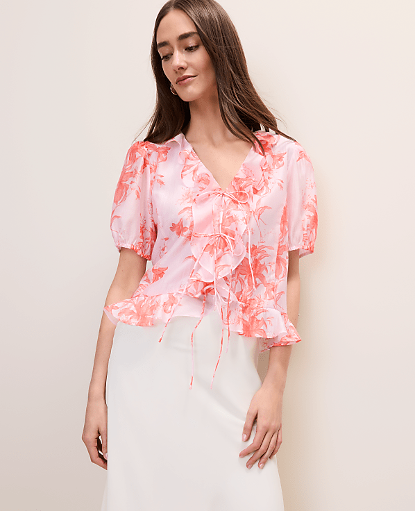 Floral Ruffle Trim Blouse
