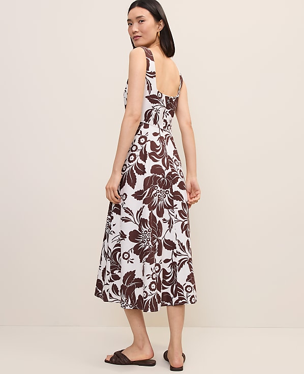 Petite Floral Flare Midi Dress in Linen Blend
