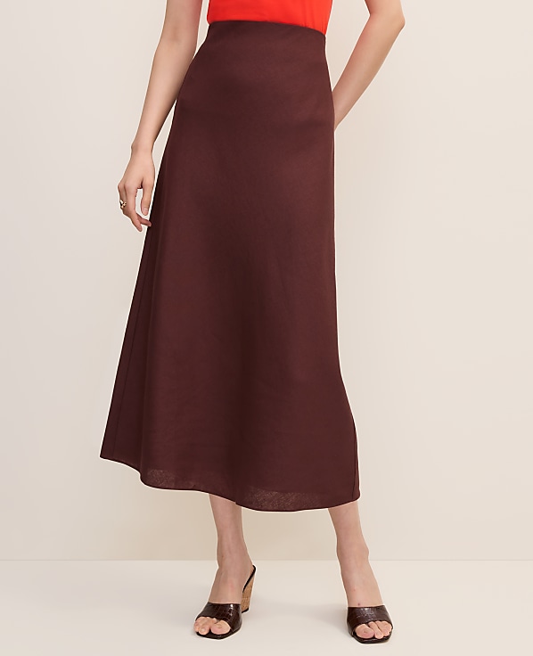 Petite Linen Blend Bias Midi Slip Skirt