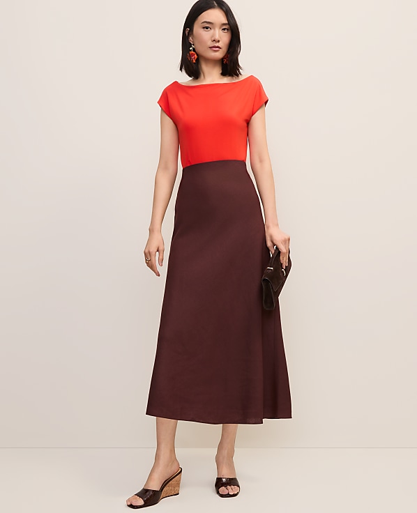 Petite Linen Blend Bias Midi Slip Skirt
