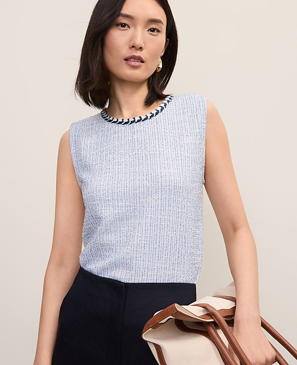 Petite Braid Trim Tweed Top