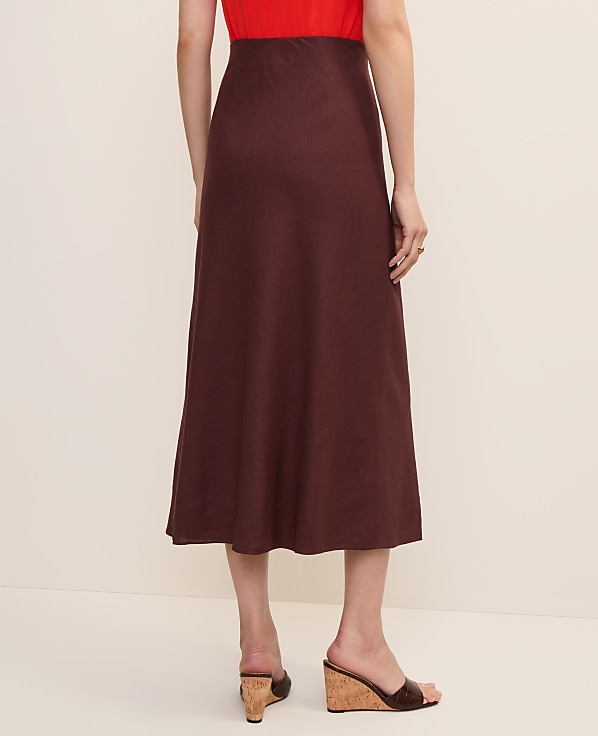 Linen Blend Bias Midi Slip Skirt