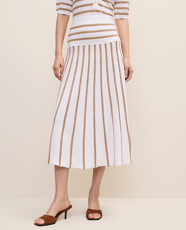 Striped A-Line Sweater Midi Skirt
