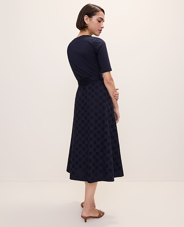 Petite Belted Eyelet Flare Midi Dress