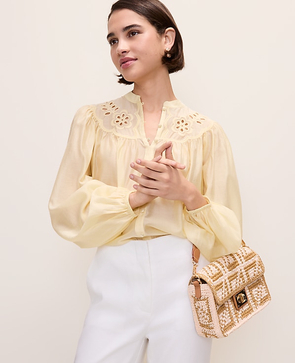 Petite Embroidered Gathered Blouse