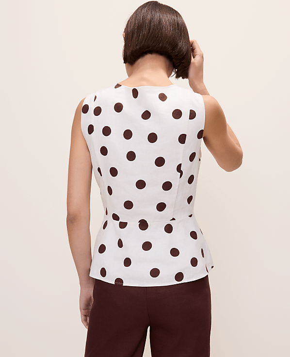 Polka Dot Peplum Tank Top in Linen Blend