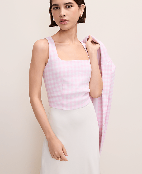 Gingham Linen Blend Tank Top