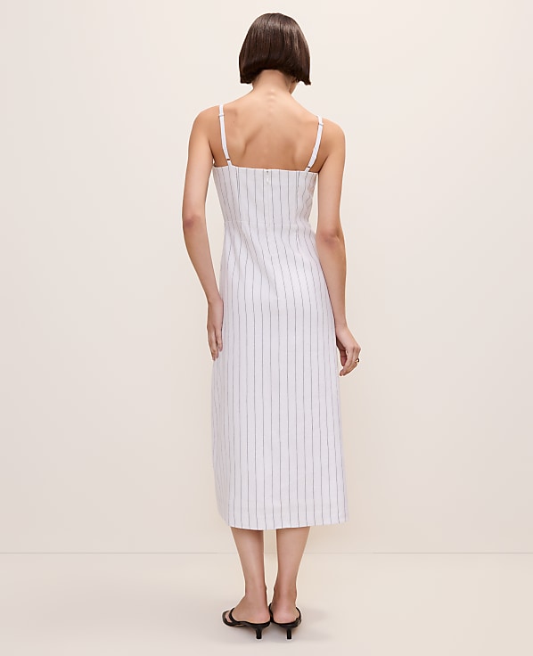 The Pinstripe Midi Dress in Linen Blend