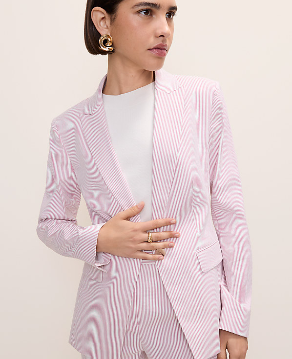 The Petite Single Button Blazer in Seersucker