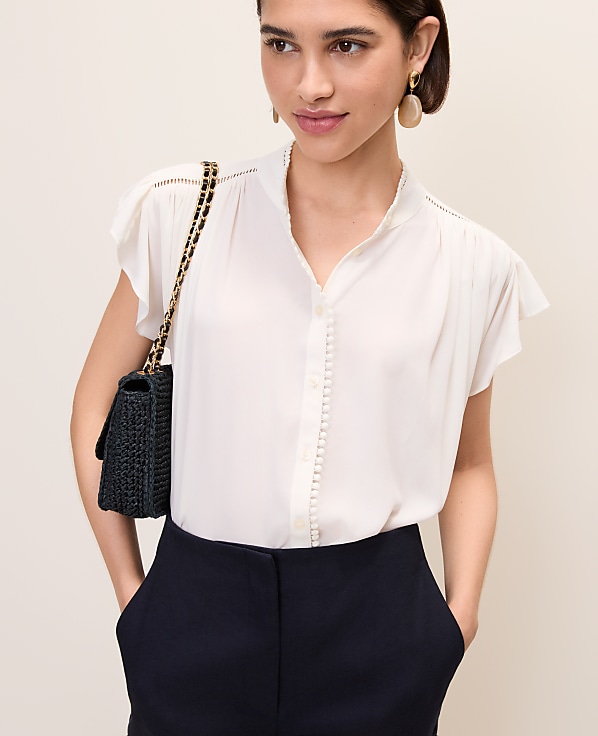 Flutter Sleeve Button Down Blouse