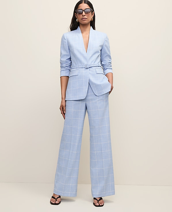 The Collarless Belted Blazer in Windowpane
