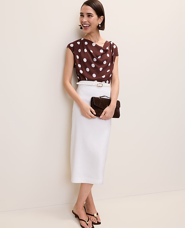 Polka Dot Mixed Media Cowl Neck Top