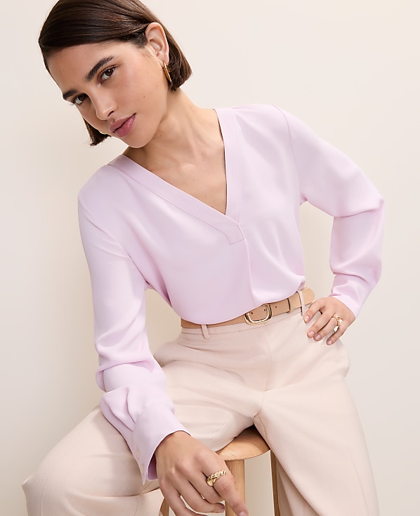 Petite Mixed Media Pleat Front Top