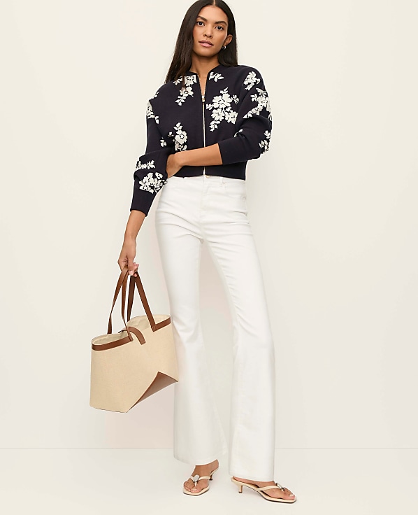 Floral Jacquard Bomber Sweater Jacket