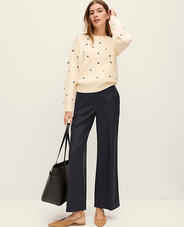 Petite Weekend Floral Embroidered Sweater
