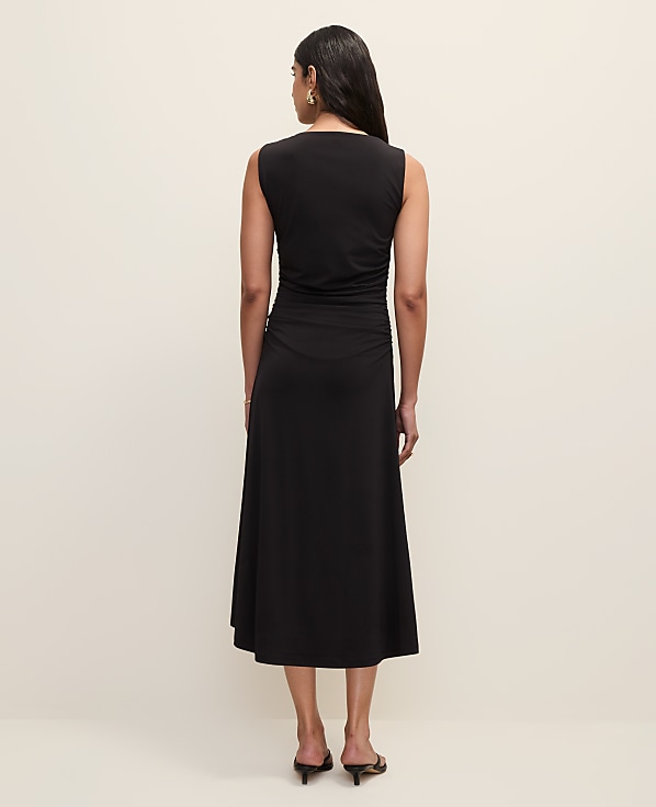 Petite Asymmetric Twist Shoulder Midi Dress