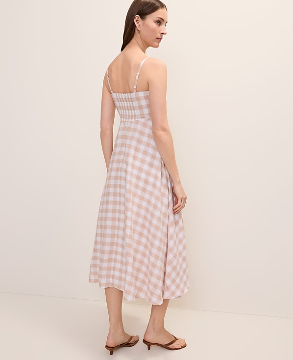 Gingham Midi Dress in Linen Blend
