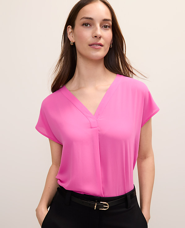 Petite Mixed Media Pleat Front Top