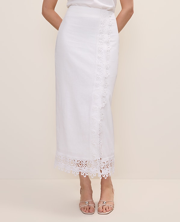 Petite Wrap Midi Skirt in Linen Blend