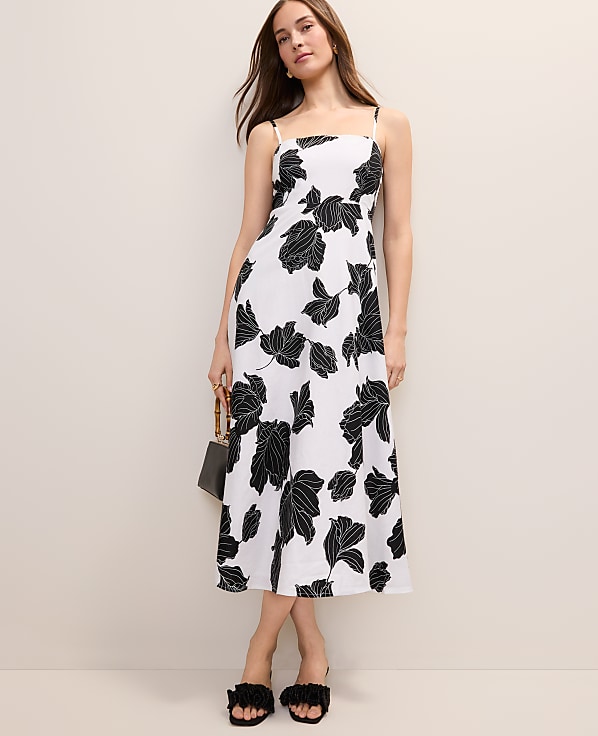 Petite Floral Midi Dress in Linen Blend