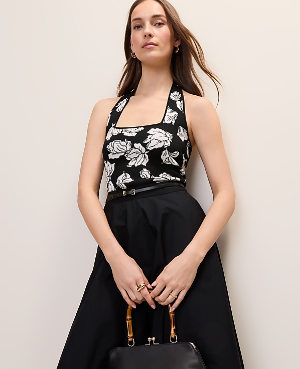 Petite Floral Jacquard Halter Sweater Top